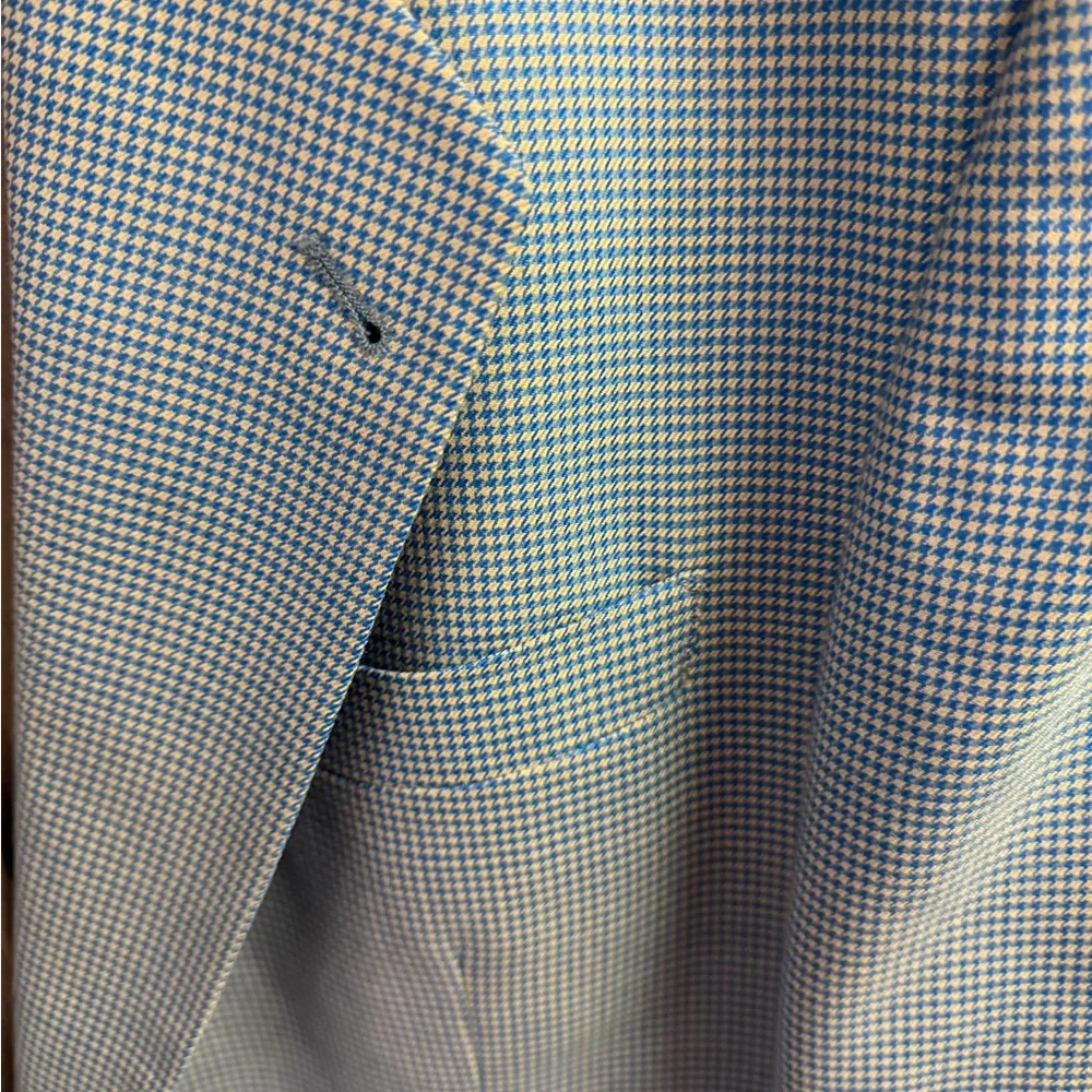 Hugo Boss Corleone 100% Wool Sport Coat Blazer BlueTan Micro Houndstooth Mens44R - Picture 2 of 10